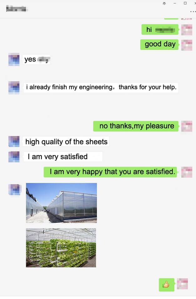 feedback of the polycarbonate sheet greenhouse